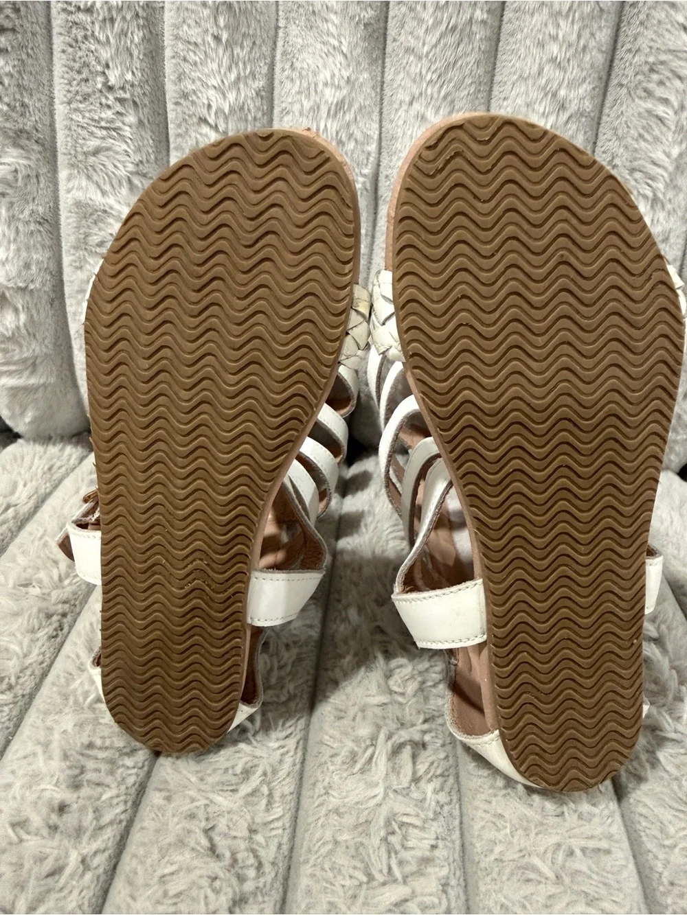 Girls' White Braided Gladiator Sandals with Buckle Straps